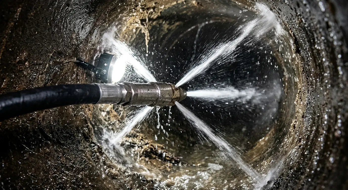 High-pressure hydro jetting nozzle cleaning sewer pipe for Storm Drain Cleaning in Lincolnia